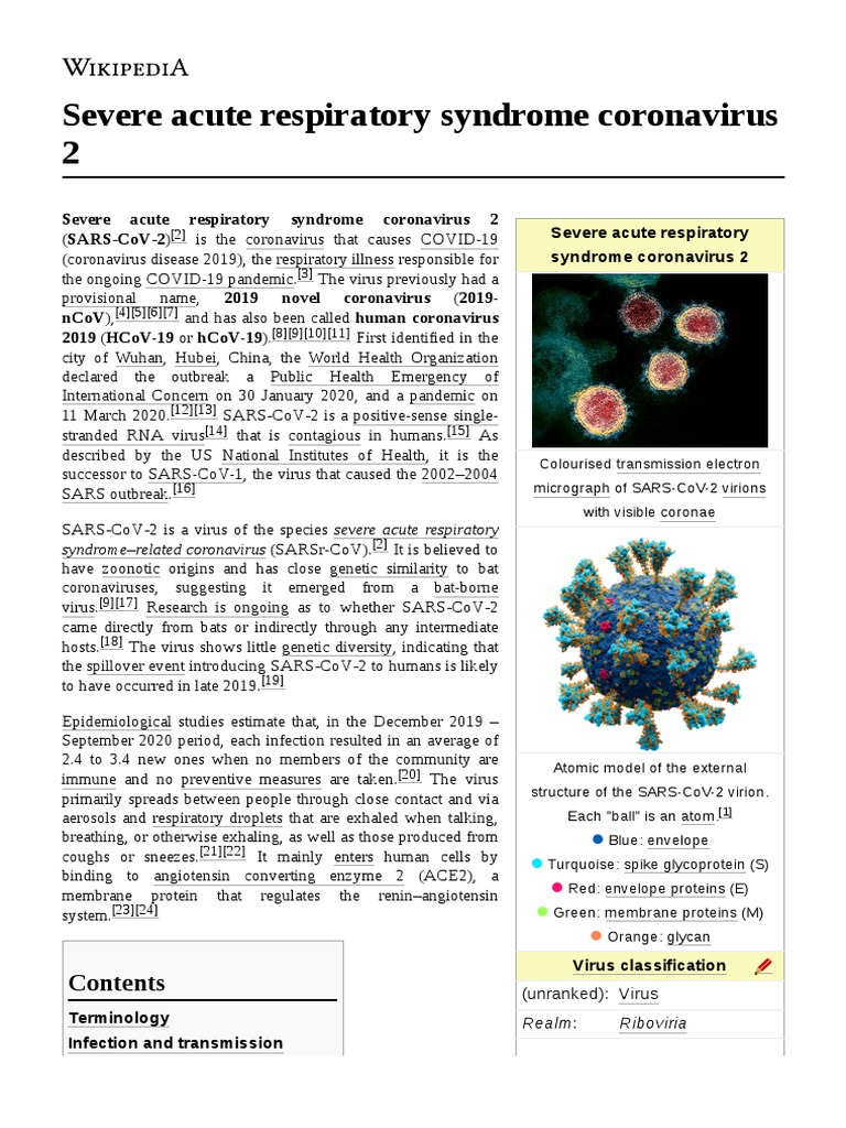 Severe Acute Respiratory Syndrome Coronavirus 2 | PDF | Virus | Biology
