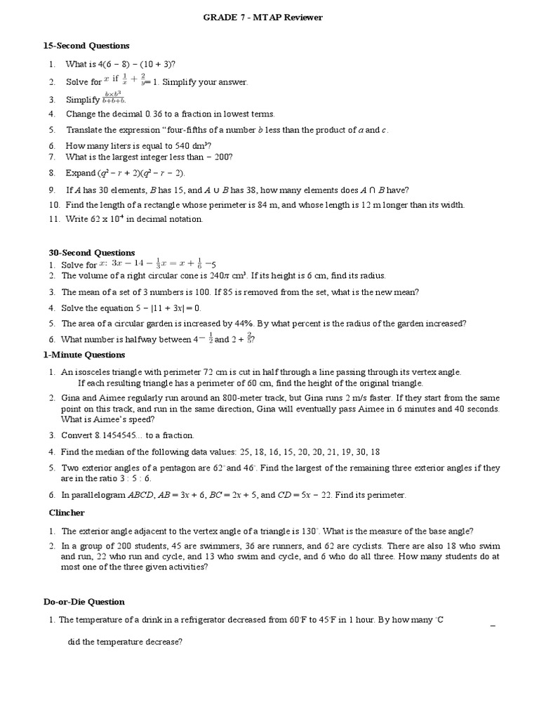 MTAP Reviewer 1 | PDF | Triangle | Elementary Mathematics
