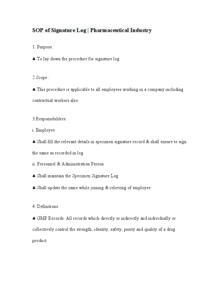 SOP of Signature Log Pharmaceutical Industry | PDF | Business
