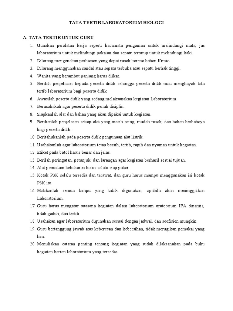 Tata Tertib Laboratorium Biologi PDF