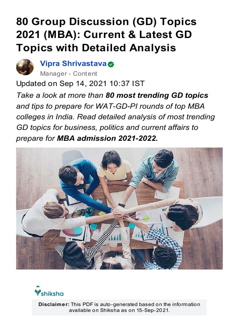 80 Group Discussion (GD) Topics 2021 (MBA) Current & Latest GD Topics