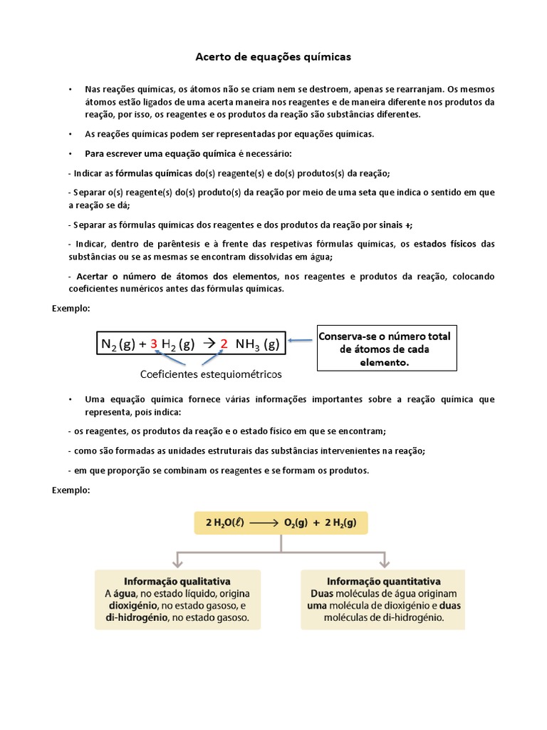 Acerto de Equações Químicas | PDF