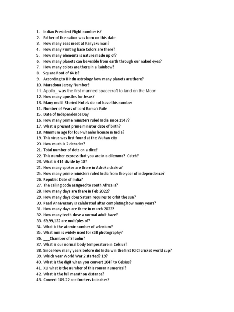 Tambola Questions Word PDF