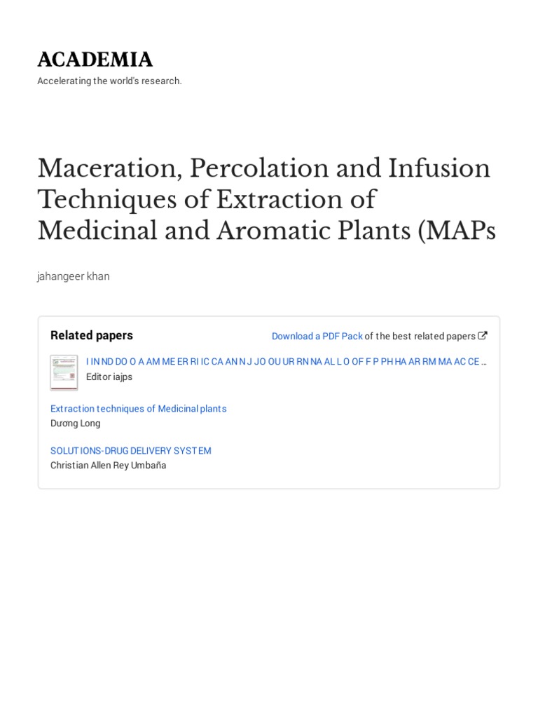 Maceration, Percolation and Infusion Techniques of Extraction of