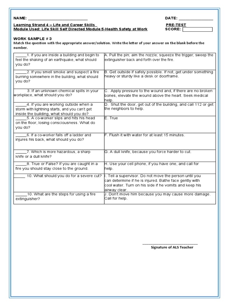 Pre Test LS 4 Health Safety at Work | PDF
