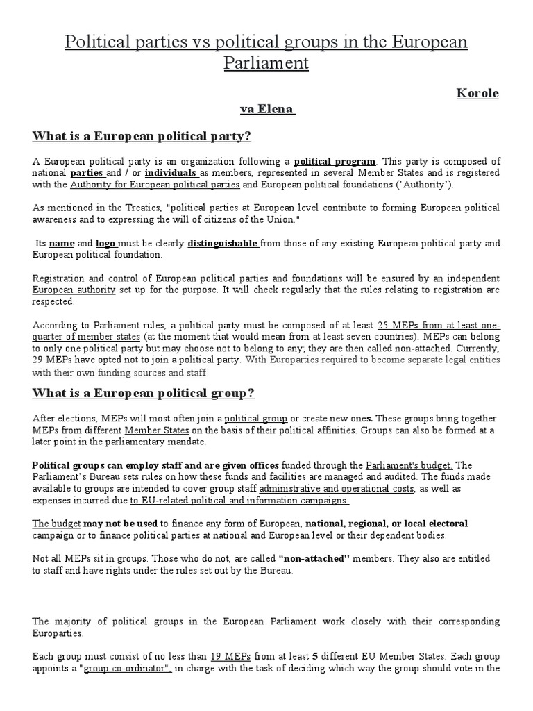 European Political Parties vs Groups | PDF | European Parliament ...