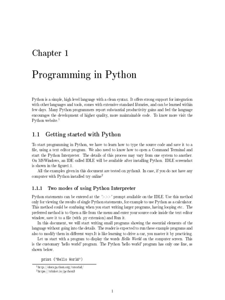 Programming in Python: 1.1 Getting Started With Python | PDF | Control ...