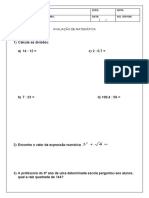 Avaliação 4 Bimestre 6 Ano