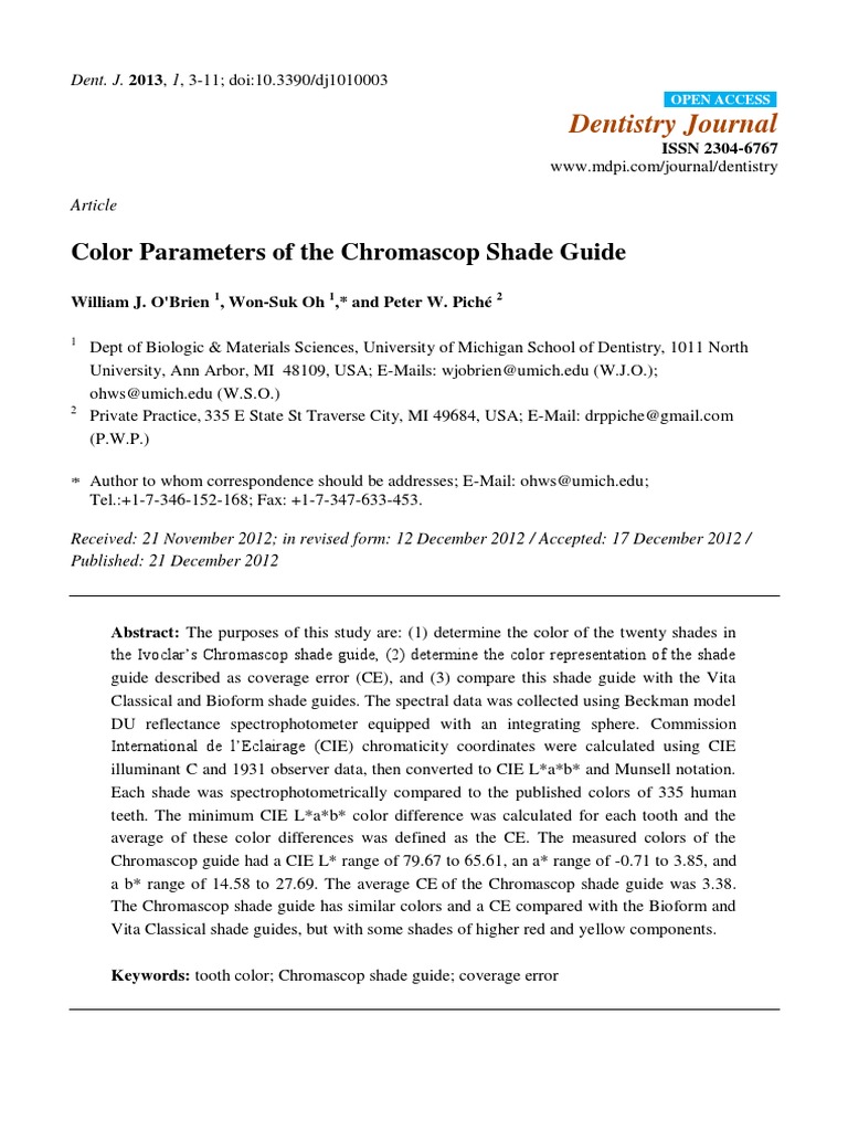 Color Parameters of The Chromascop Shade Guide PDF Color Artistic