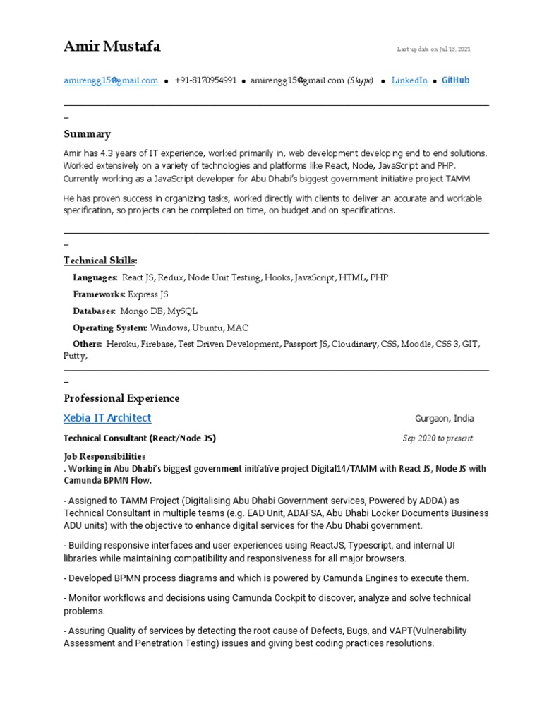 Amir Mustafa: IT Consultant Profile | PDF | Java Script | Software