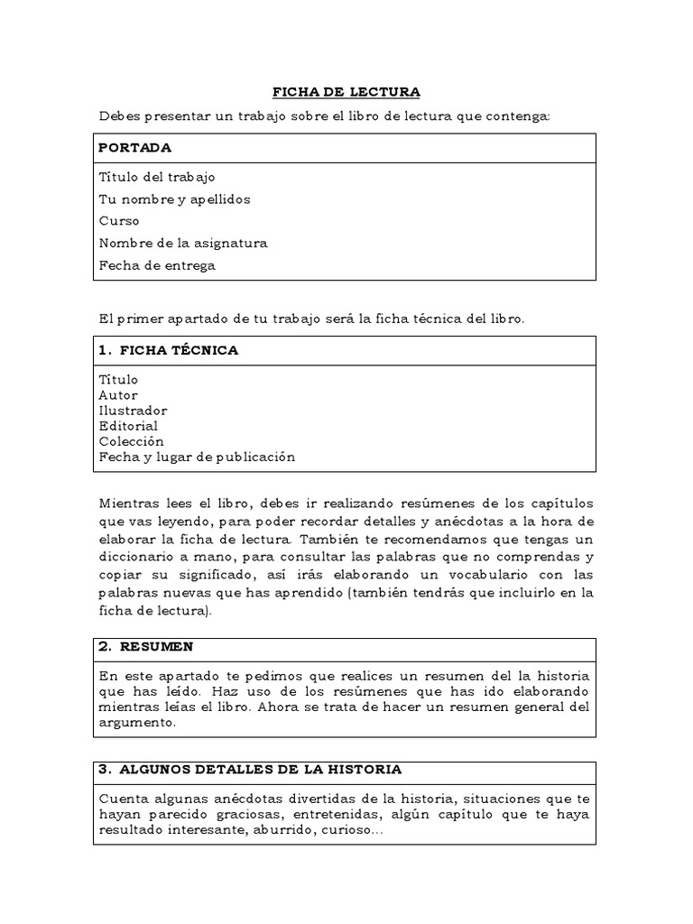 Guía para Ficha de Lectura Completa | PDF | Estudios de idiomas ...