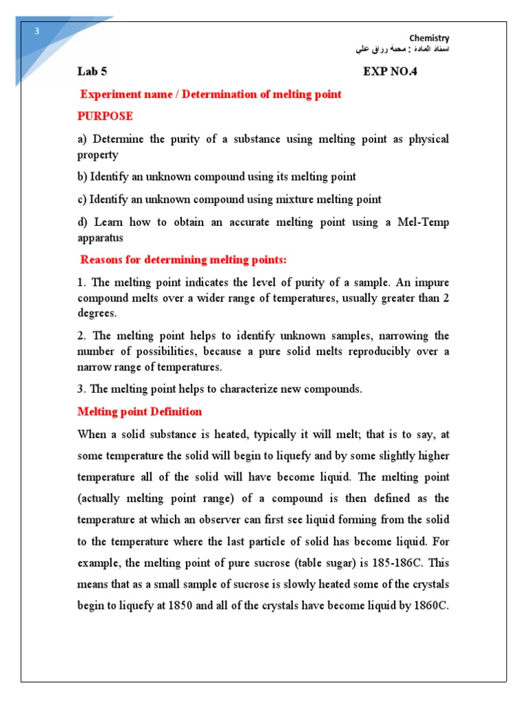 Melting Point Determination Lab Guide | PDF | Melting Point | Solid