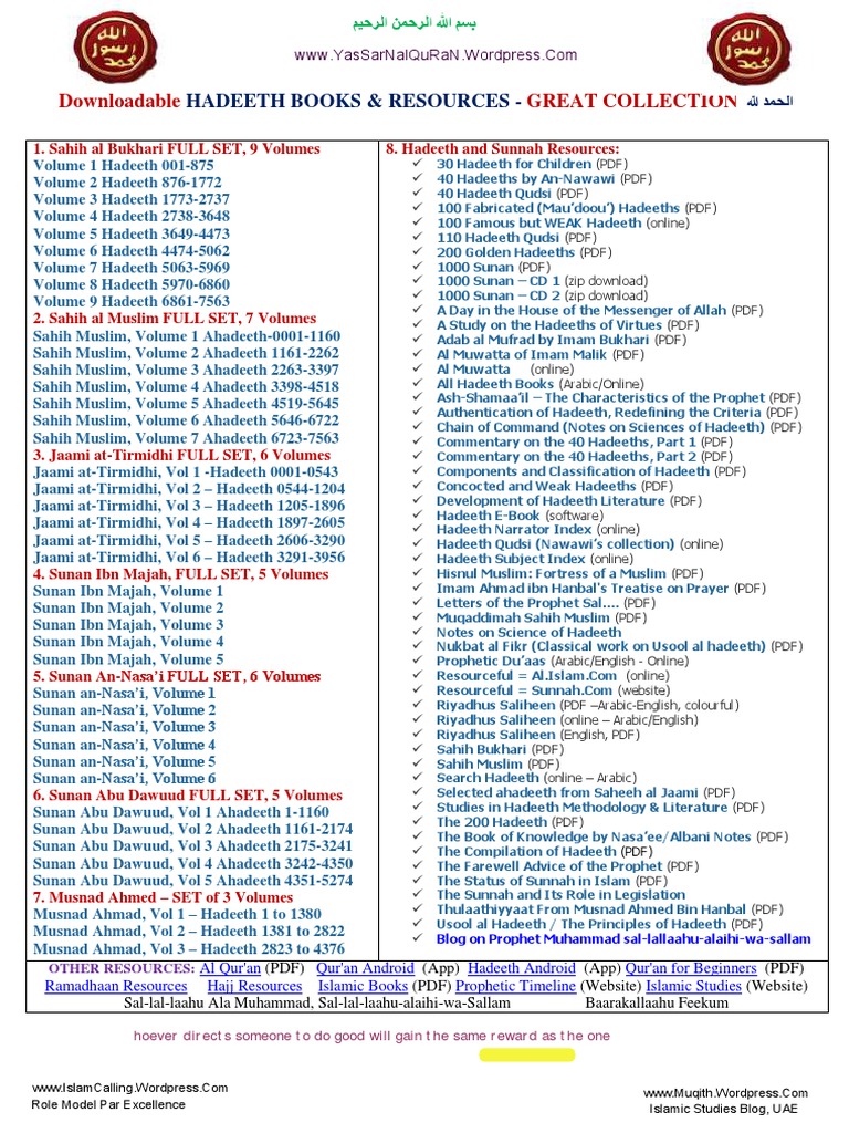 Comprehensive Hadeeth Book Collection | PDF | Hadith | Abrahamic Religions