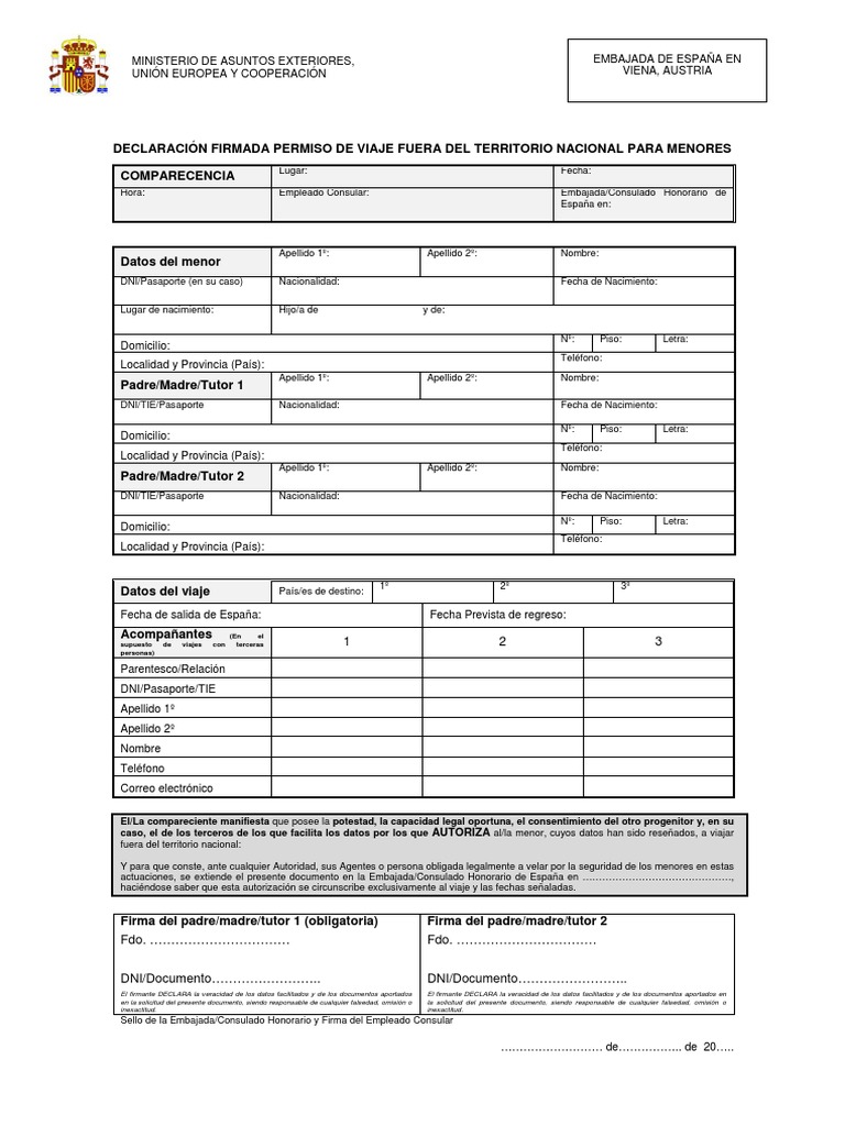 Permiso de Viaje para Menores a España | PDF | Privacidad de la ...