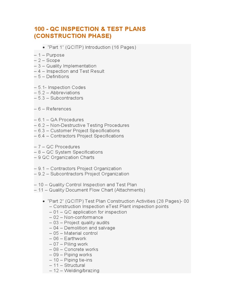 QC Inspection & Test Plans Overview | PDF | Quality Assurance ...