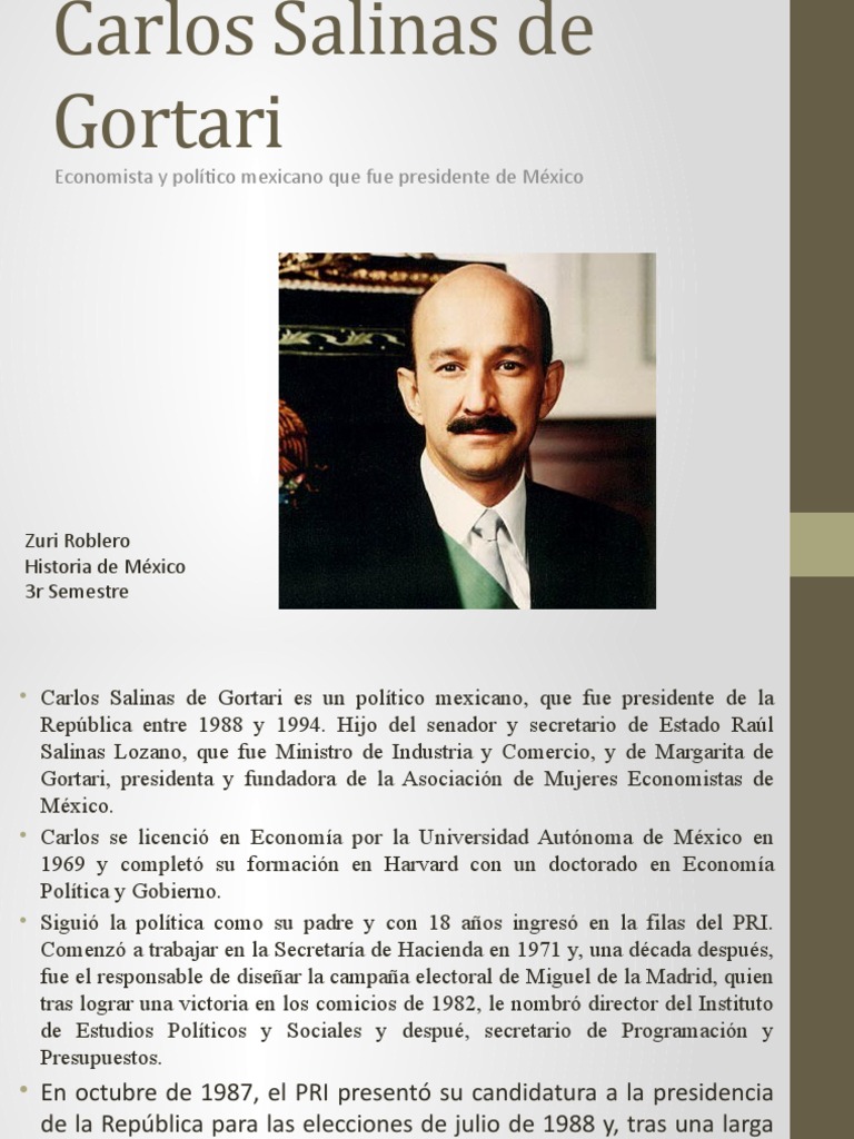 Perfil de Carlos Salinas de Gortari, economista y presidente de México