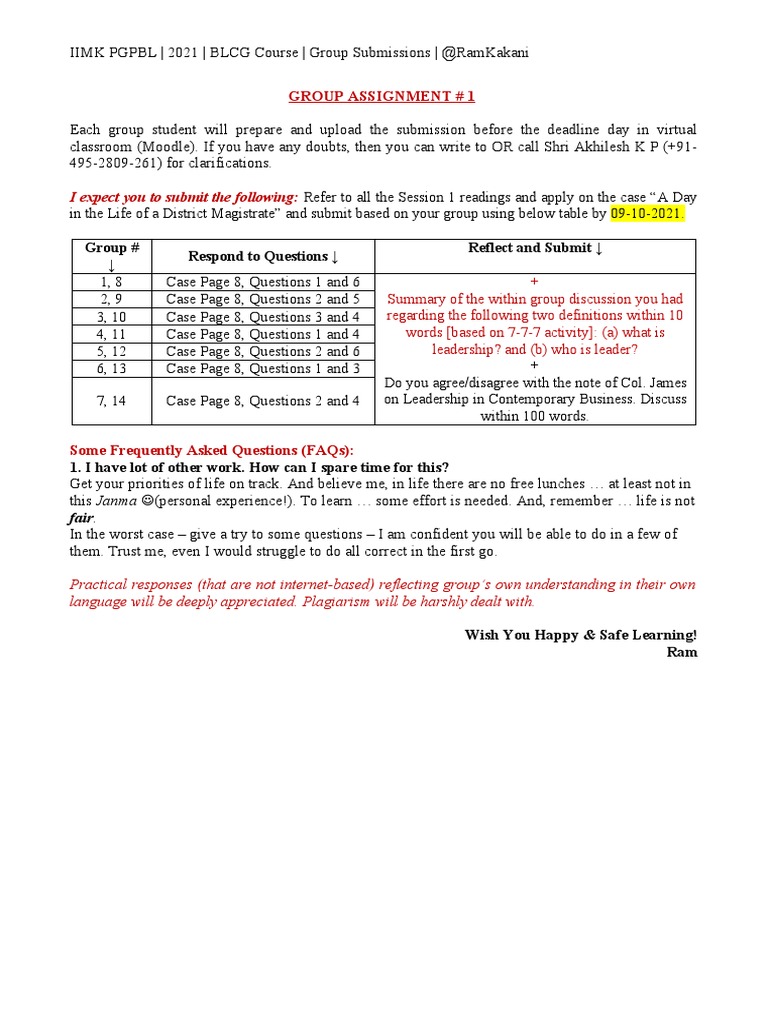 I Expect You To Submit The Following:: Group Assignment # 1 | PDF