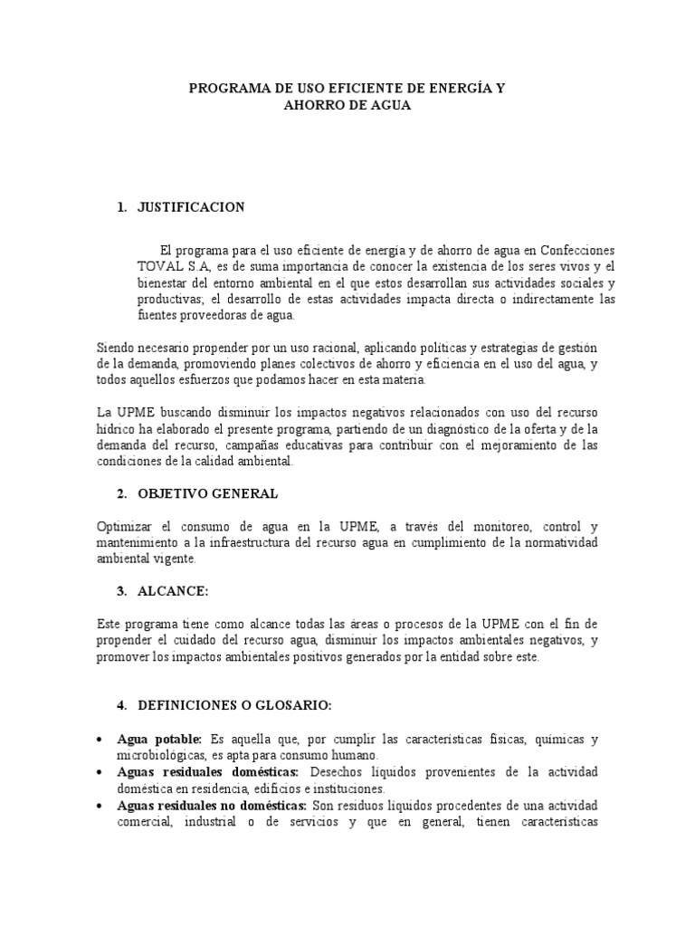 Programa de Ahorro y Uso Eficiente de Agua | PDF | Agua | Consumo ...