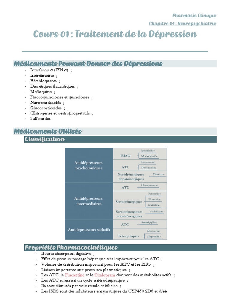 Traitement de la Dépression en Neuropsychiatrie | PDF | Antidépresseur ...