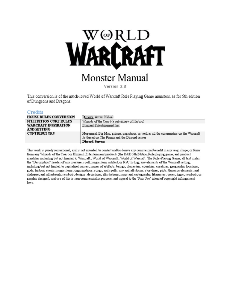 World of Warcraft 5e Monster Manual | PDF | Dungeons &amp; Dragons | World ...