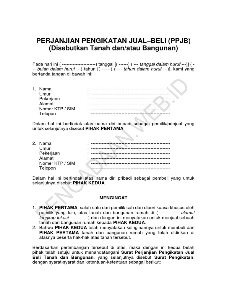 Contoh PPJB Jual Beli Tanah dan Rumah | PDF