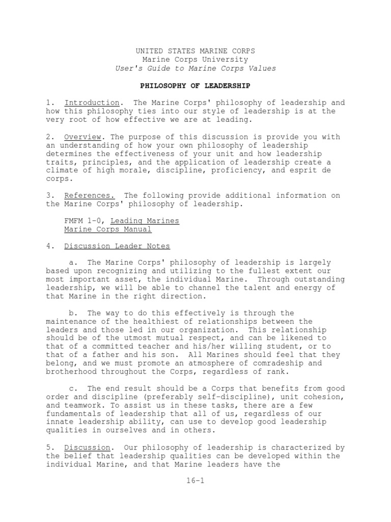Marine Corps Leadership Philosophy | PDF | United States Marine Corps ...