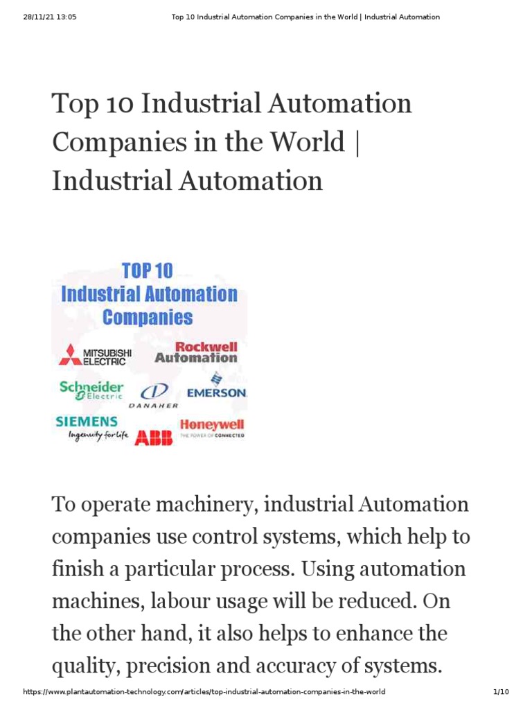 Top 10 Industrial Automation Companies in The World I PDF