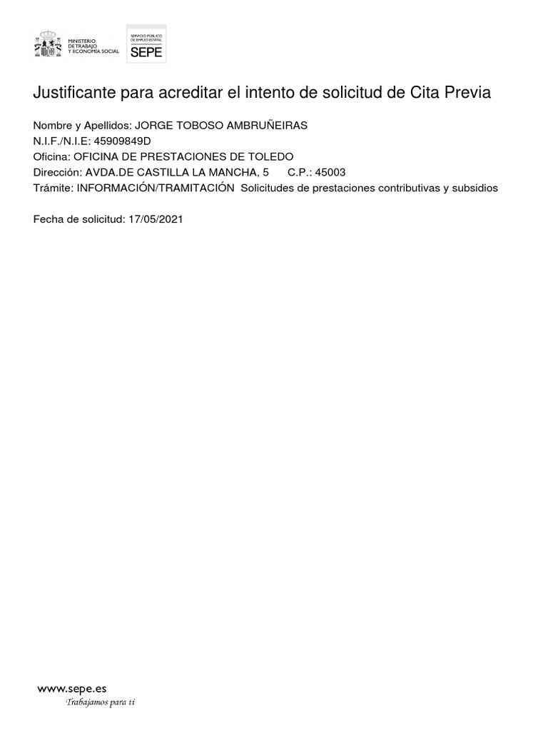 Justificante para Acreditar El Intento de Solicitud de Cita Previa | PDF