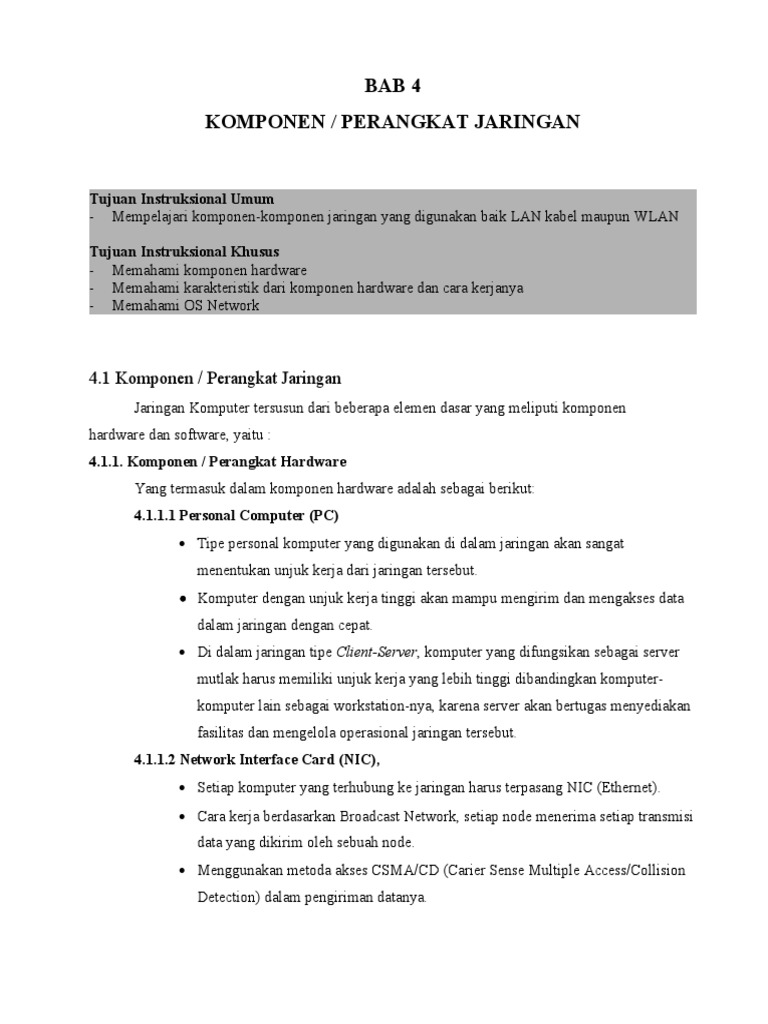 Bab 4 Komponen Jaringan | PDF