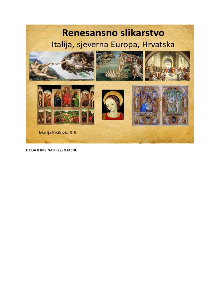 Tekstualni Opis Prezentacije RENESANSNO SLIKARSTVO | PDF