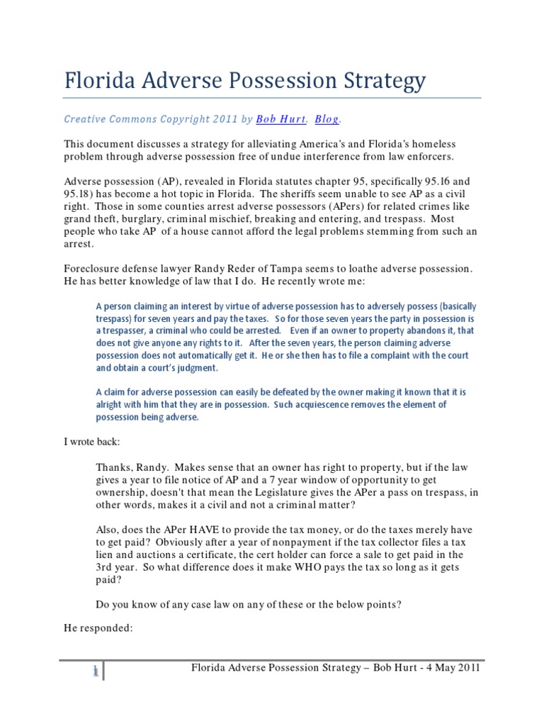 Florida Adverse Possession Strategy | PDF | Business