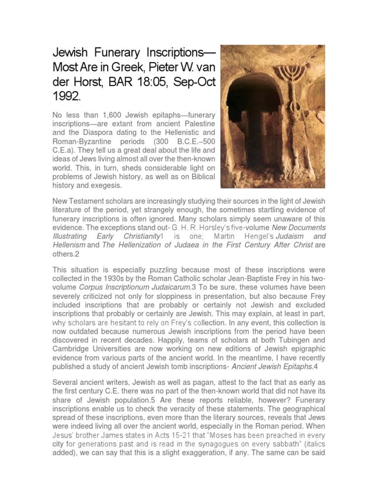 Jewish Funerary Inscriptions Overview | PDF | Jews | Epigraphy
