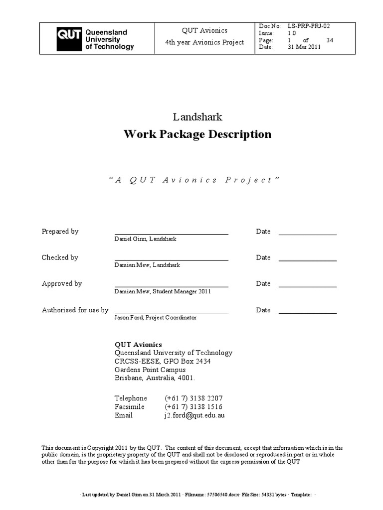 Work Package Description Landshark PDF Systems Engineering
