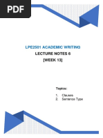 Lpe2501 Academic Writing: Lecture Notes 6 (WEEK 13)