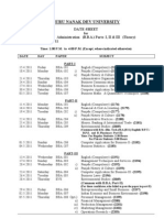 GNDU BBA Date Sheet April 2011 Exams