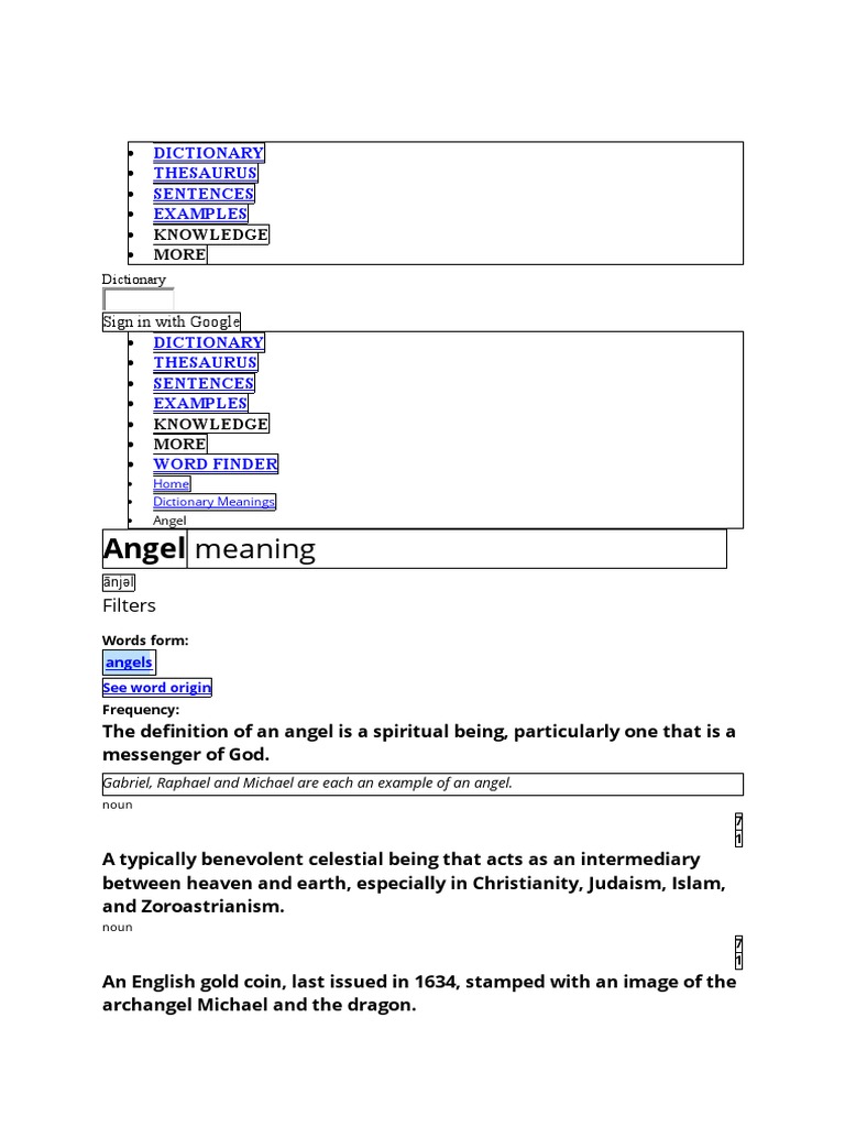 Angel Meaning Dictionary Thesaurus Sentences Examples PDF Angel