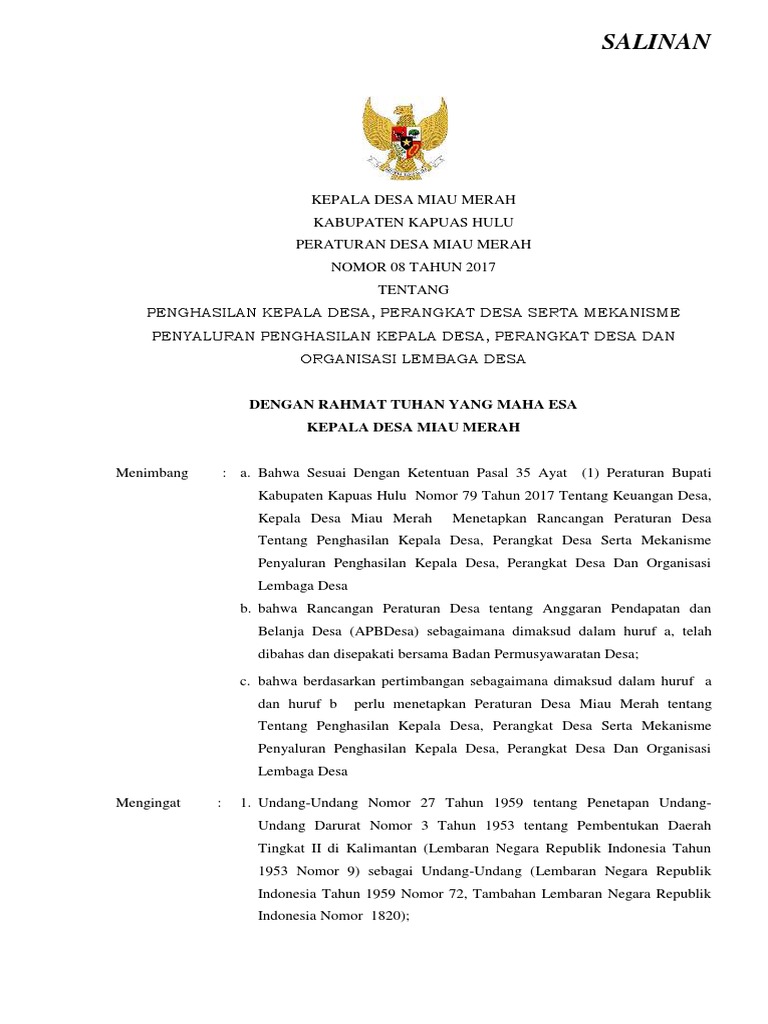 Perdes Penghasilan Kepala Desa Dan Perangkat Desa | PDF