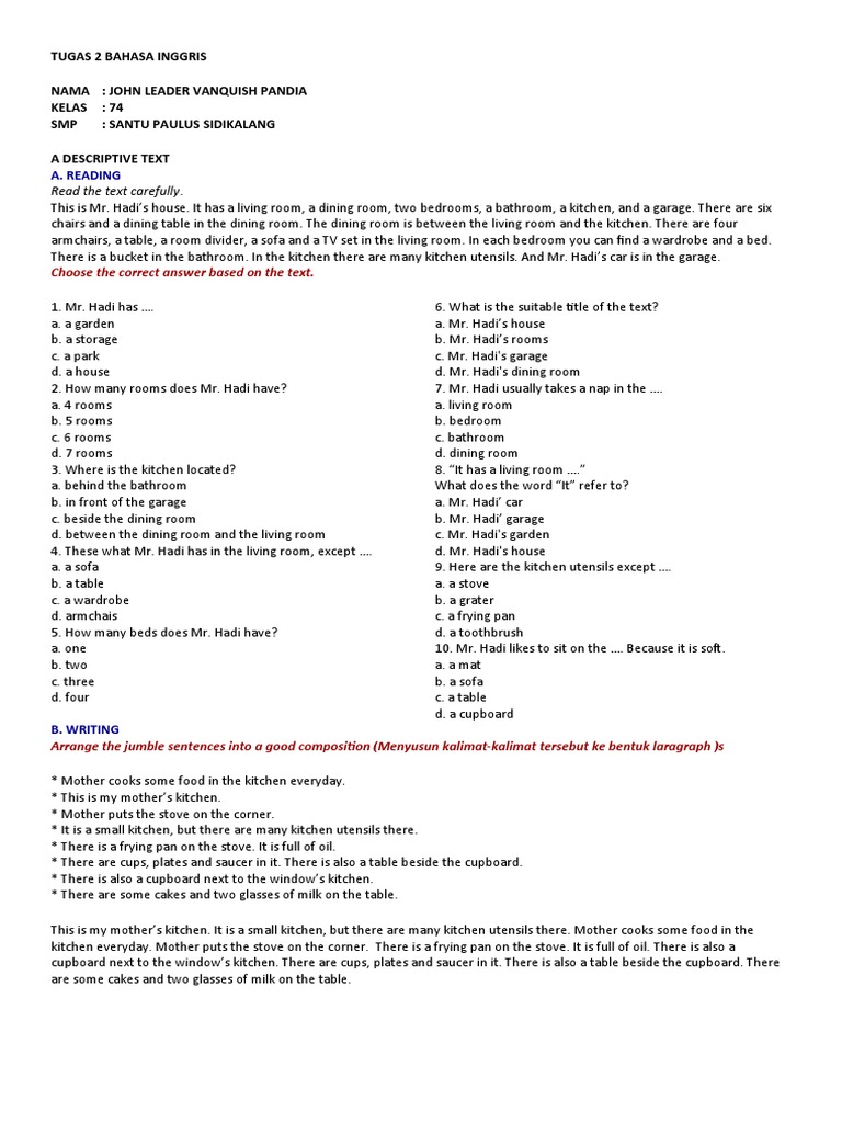 Descriptive Text about Mr. Hadi's House | PDF | Kitchen | Home