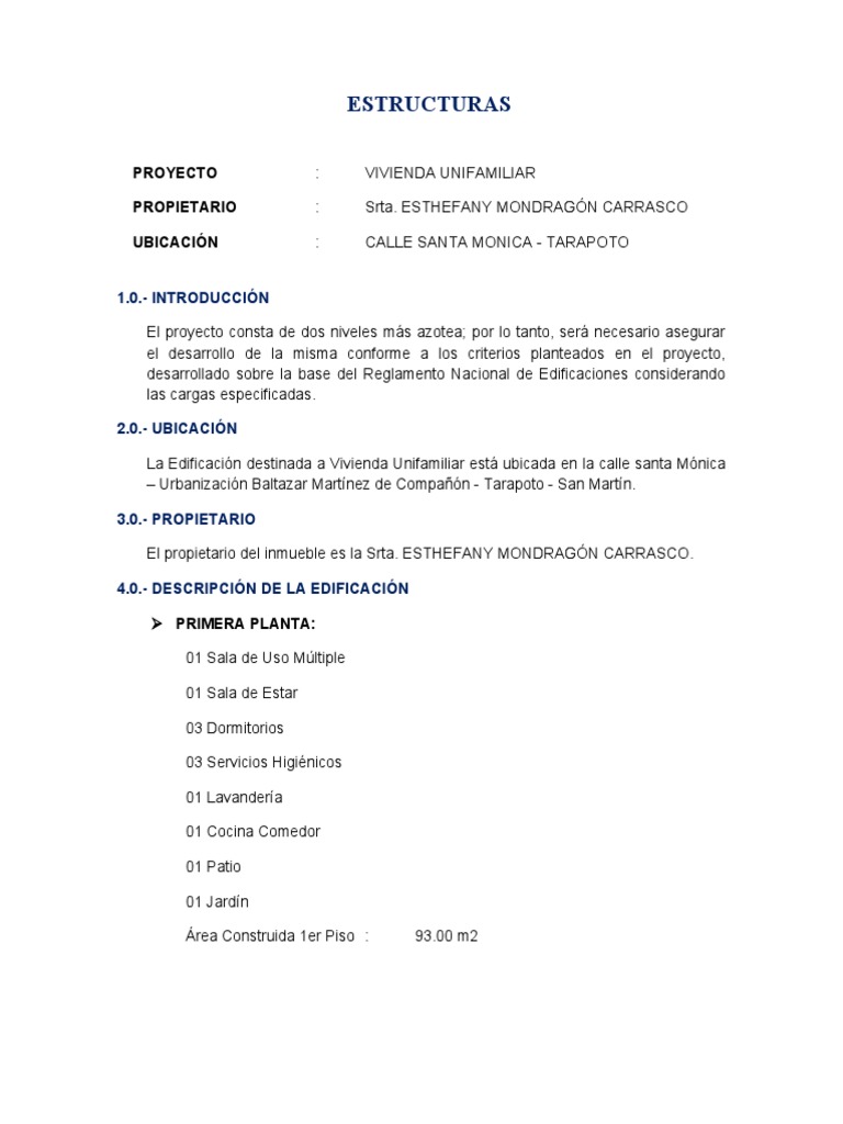 Proyecto de Vivienda Unifamiliar en Tarapoto | PDF | Fundación ...