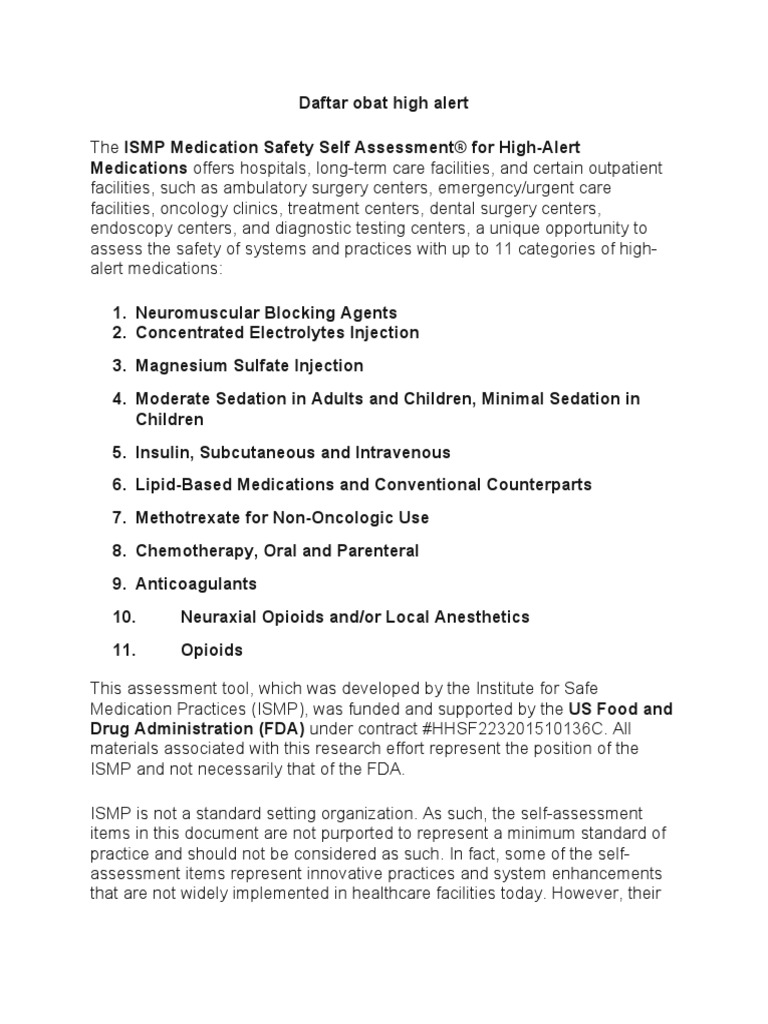 High-Alert Medications Safety Assessment | PDF
