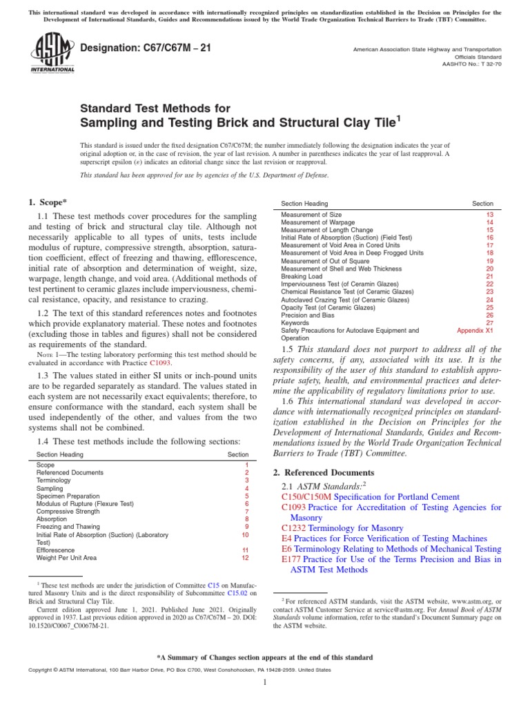 Standard Test Methods For Sampling and Testing Brick and Structural ...