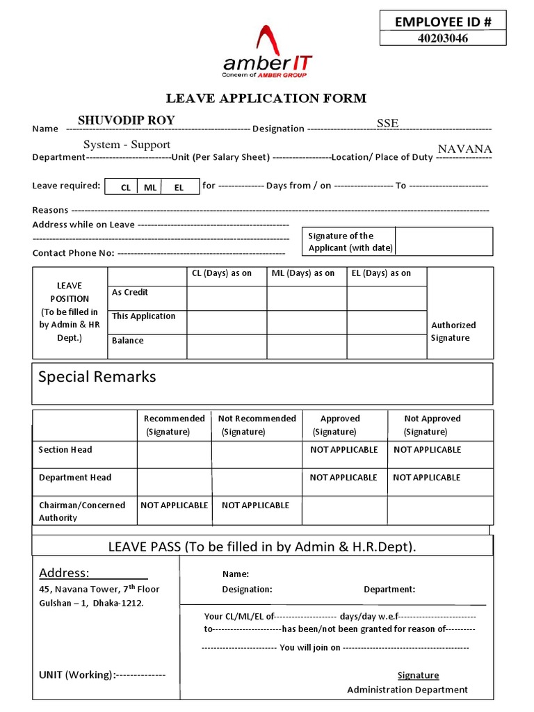 Leave Application Form Template | PDF
