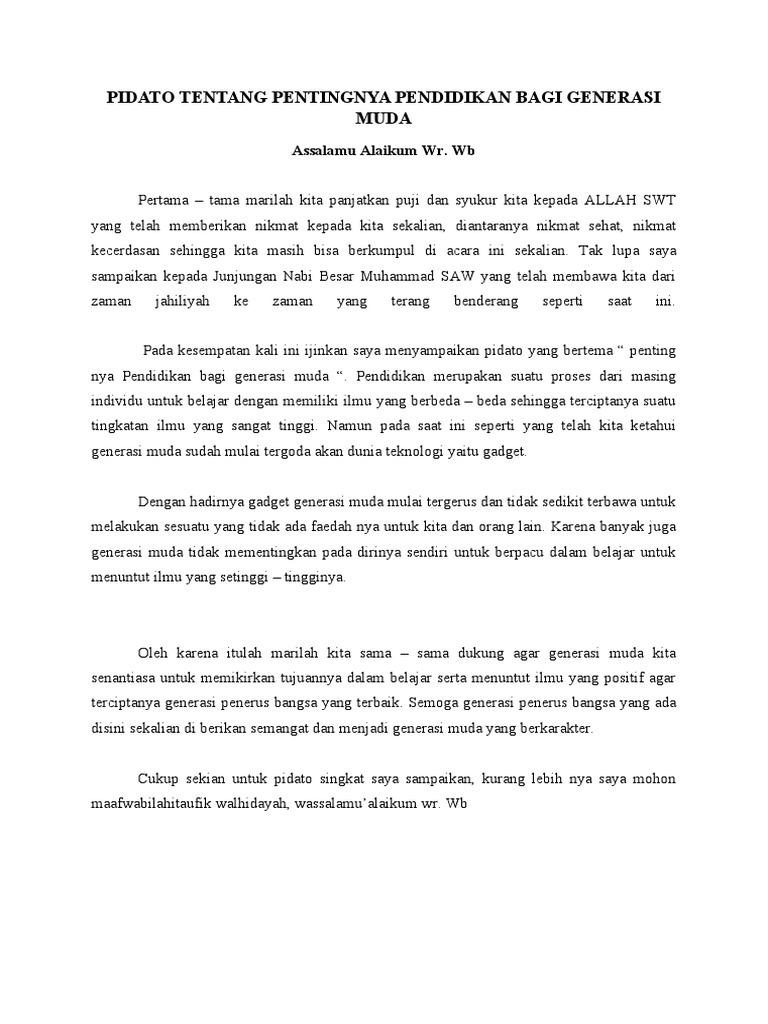 Pidato Tentang Pentingnya Pendidikan Bagi Generasi Muda  PDF
