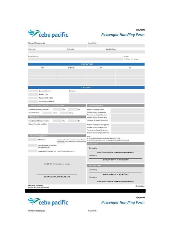 Cebu Pacific Handling Form 1 PDF