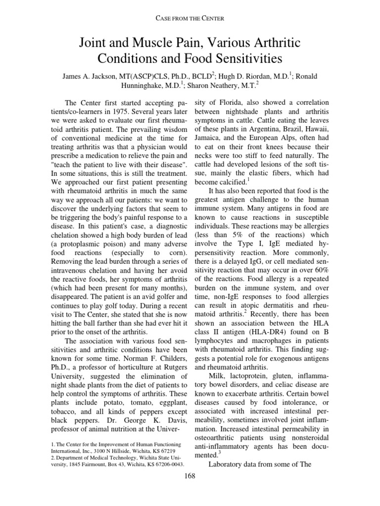 Joint and Muscle Pain Various Arthritic Conditions and Food