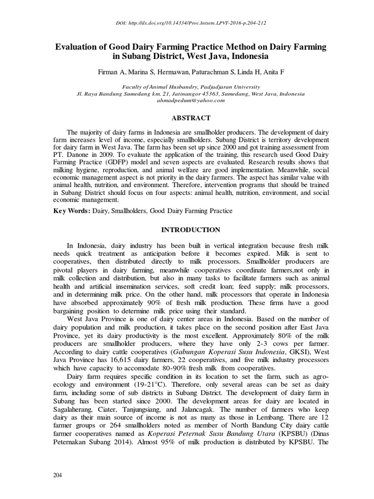 Evaluation of Good Dairy Farming Practice Method On Dairy Farming in
