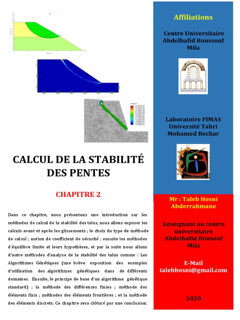 Méthodes de calcul de stabilité des pentes | PDF | Algorithme génétique ...