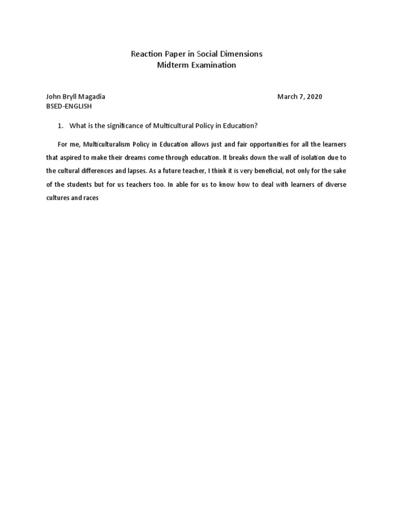 Reaction Paper in Social Dimensions | PDF