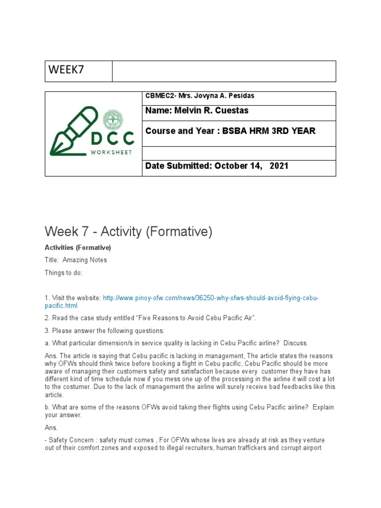 Week 7 - Activity (Formative) | PDF | Airport | Air Traffic Control