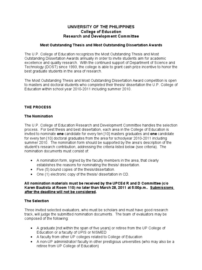 Outstanding Thesis and Dissertation Awards | PDF | Thesis | Inquiry